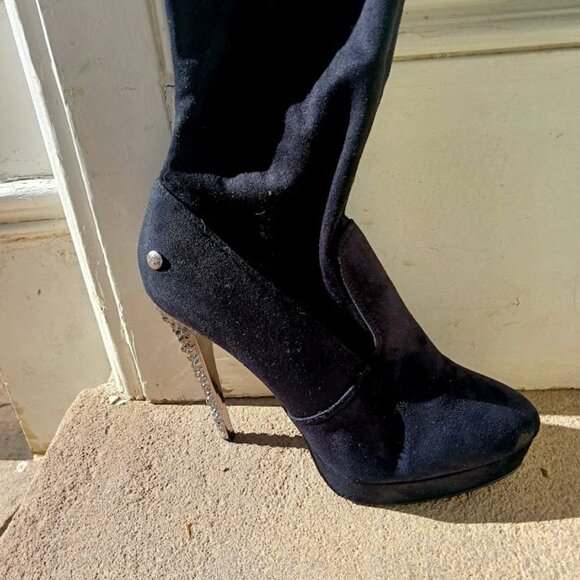Blink Suede Knee-High Studded Stiletto Boots - Women's US 9.5 - Picture 7 of 11
